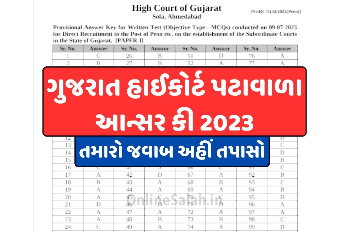 Gujarat High Court Peon Answer Key 2023